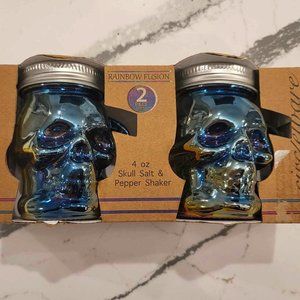 Oxidized Rainbow Glassware Skull Salt & Pepper Shakers Spooky Goth Halloween